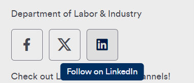 Same Social Media example as above, with user hovering over the LinkedIn icon, revealing a tooltip reading "Follow on LinkedIn."