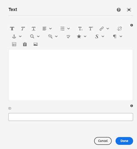 Screenshot of authoring dialog, modal view.