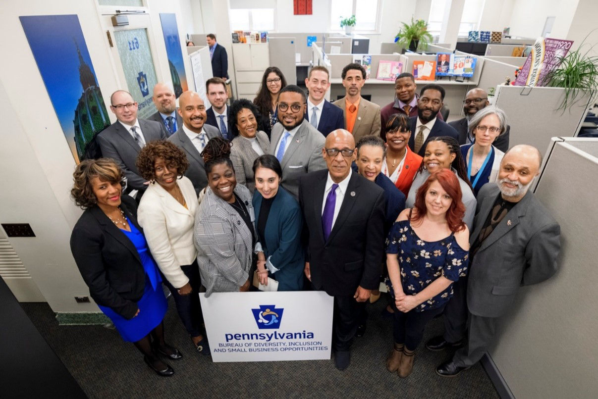 Lieutenant Governor Austin Davis poses for a picture with members of the Bureau of Diversity, Inclusion and Small Business Opportunities 