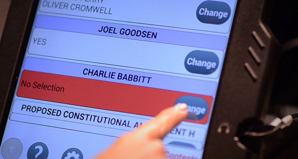 Person reviewing the selections on the ballot marking device