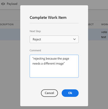 rejecting workflow with reasoning