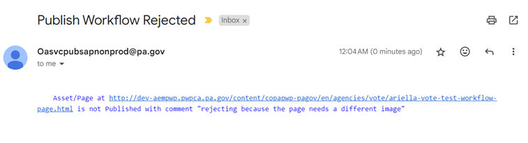 rejected workflow email