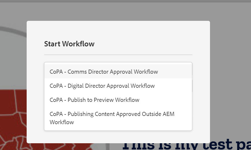 Workflow options under "Start Workflow" dropdown.