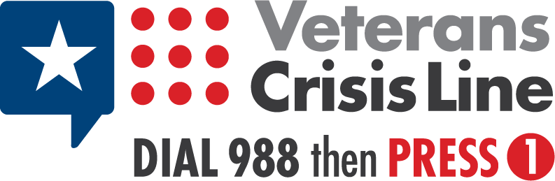 Veterans Crisis Line Logo Dial 988 then Press 1.