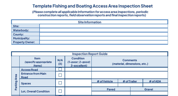 Screenshot of the top of the form template of the Fishing and Boating Access Area Inspection Sheet