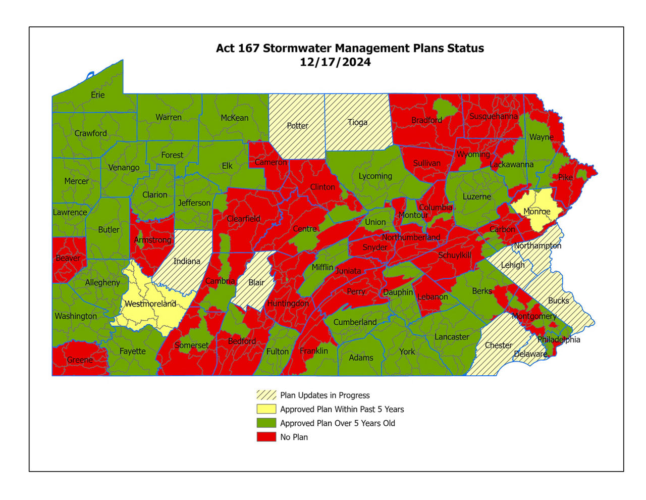 Act 167 Stormwater Management Plans County Map