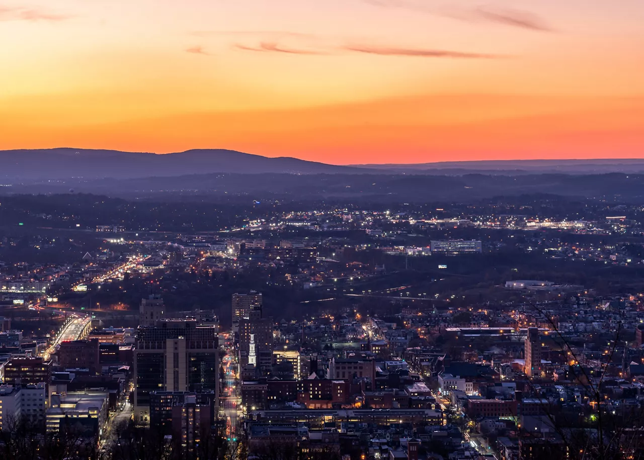 Sunset over the city of Reading, Pennsylvania