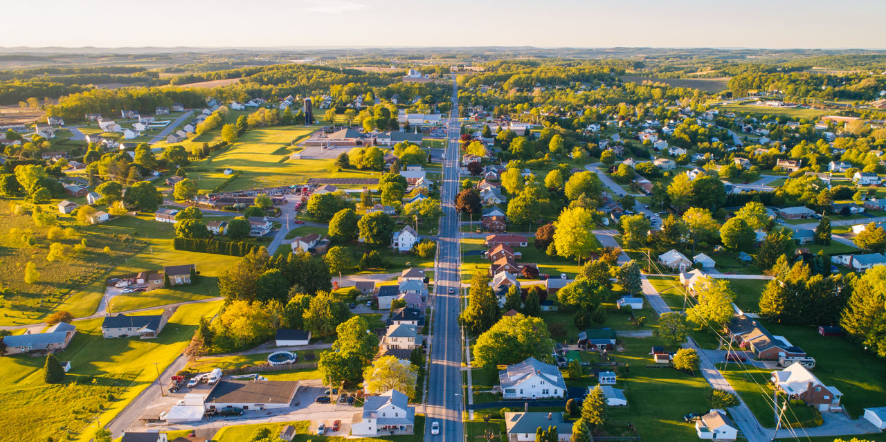 Aerial view of a quaint Pennsylvania town.