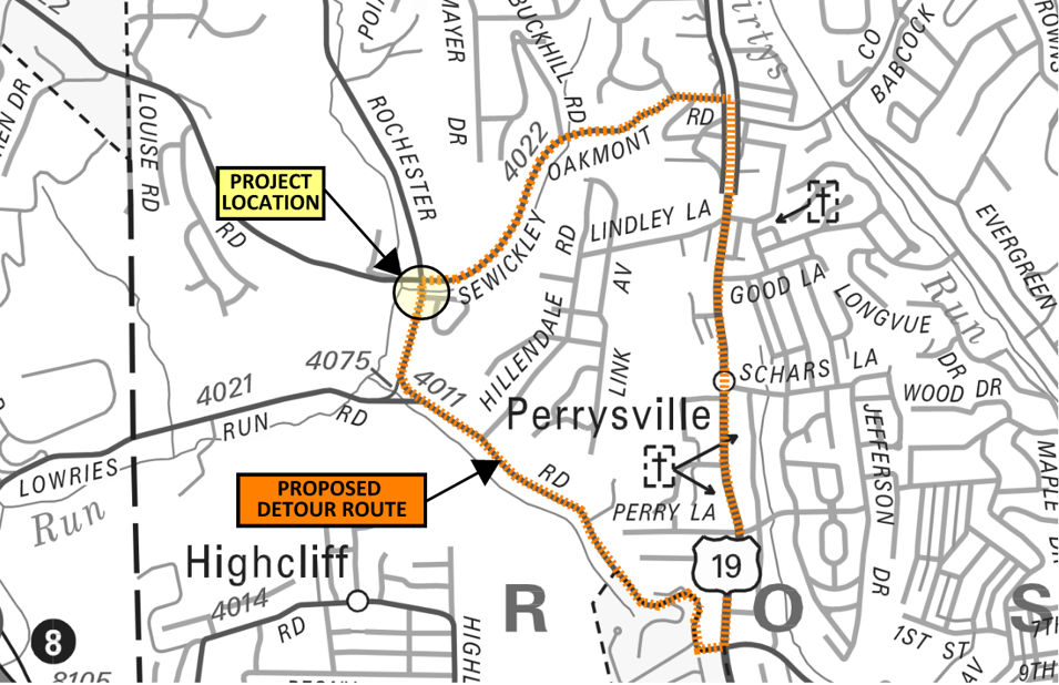 Rochester Road Culvert Replacement Project detour map