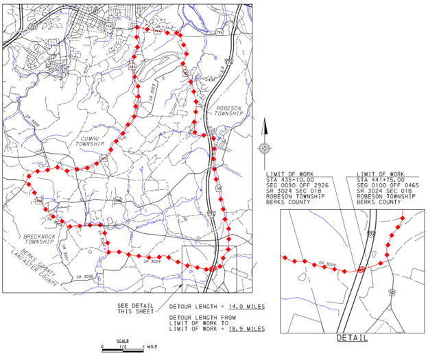 Alleghenyville Road Bridge Detour Map