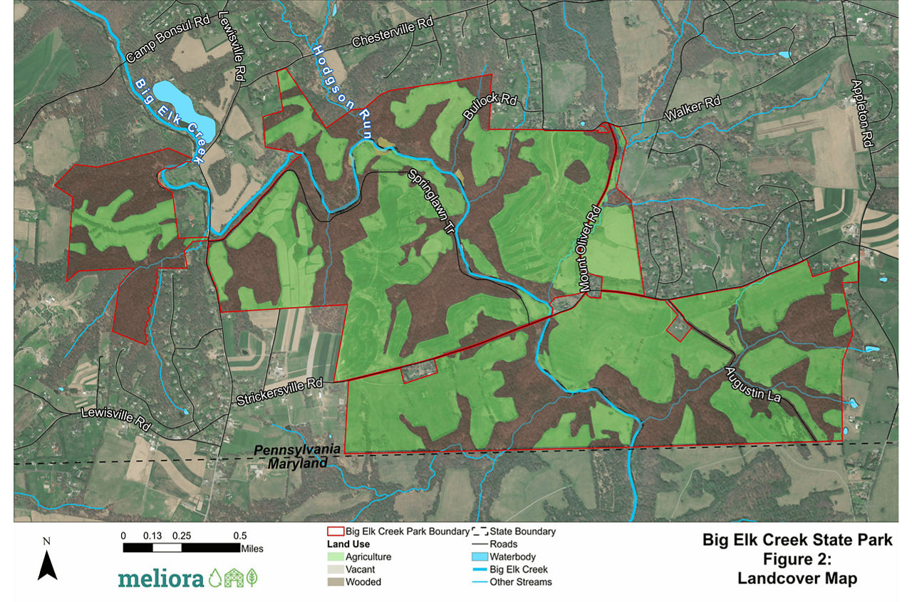 Figure 2: a map showing the landcover at Big Elk Creek State Park.