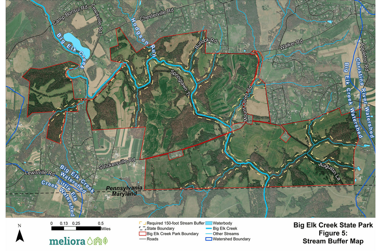 Figure 5: a map showing stream buffers at Big Elk Creek.
