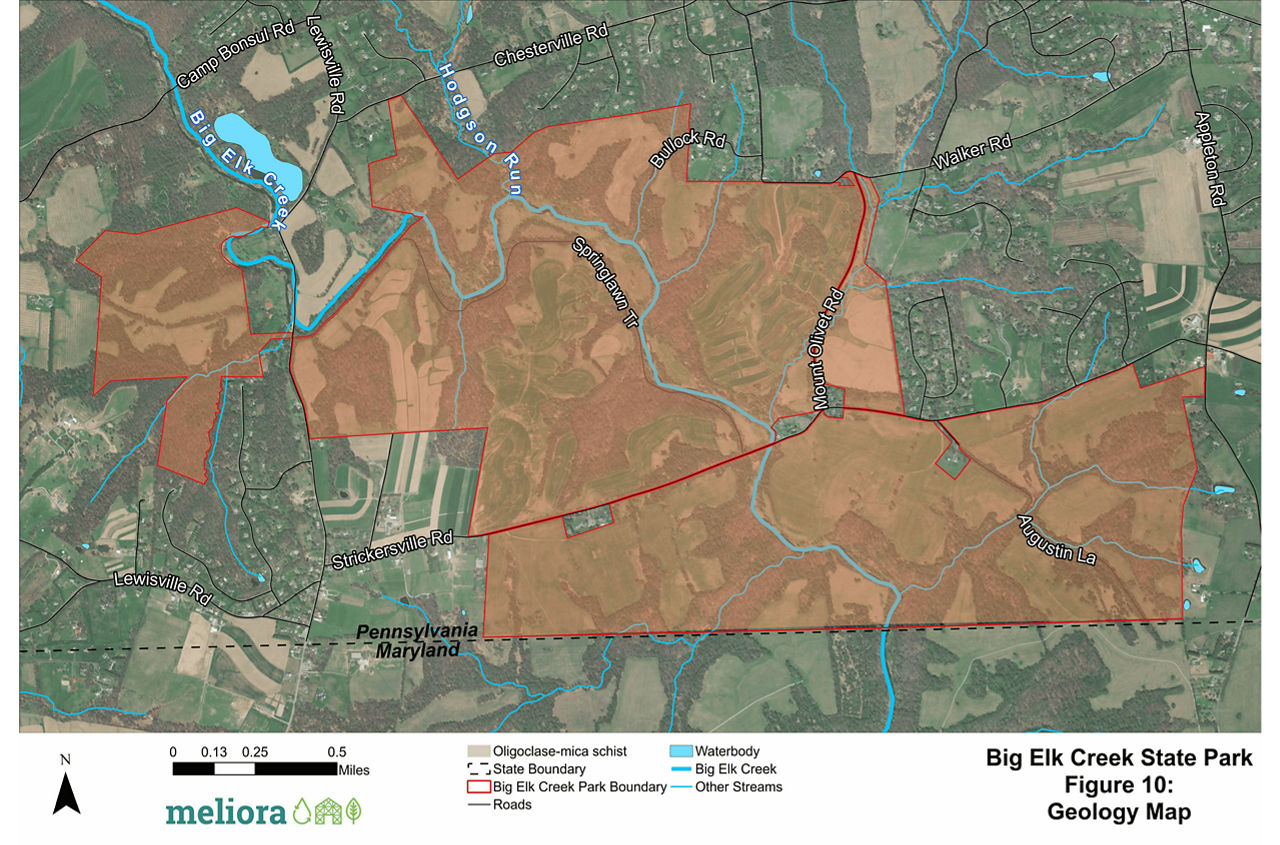 Figure 10: a map showing the geology of Big Elk Creek State Park.
