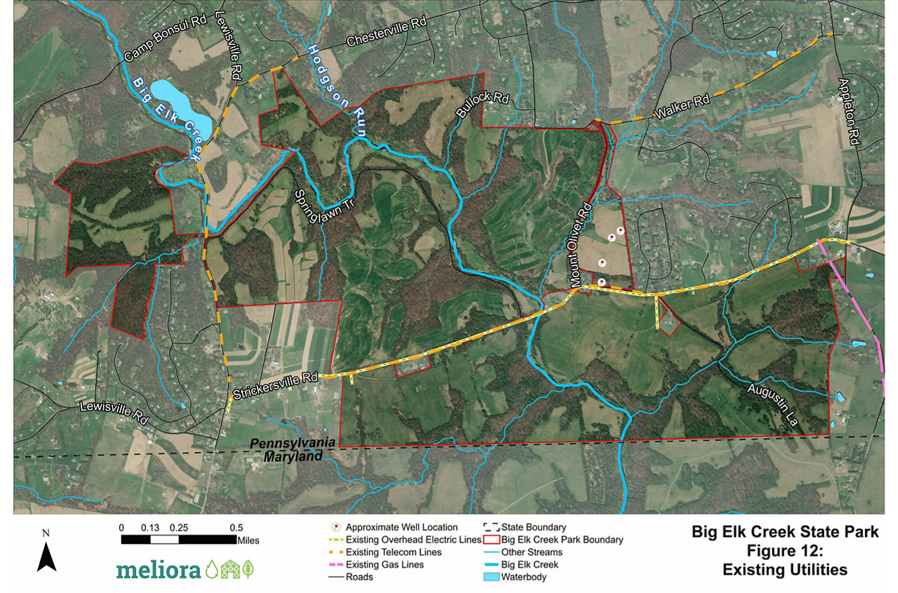 Figure 12: a map showing the existing utilities at Big Elk Creek State Park.