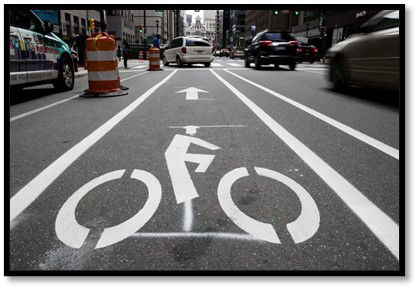 Image of a bicycle lane in Philadelphia