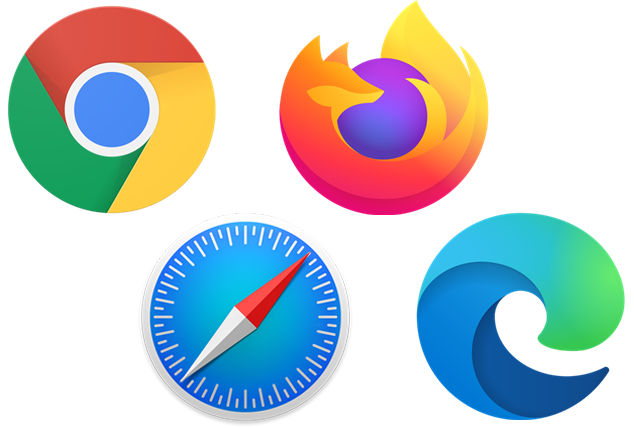 icons for Google Chrome, Edge, Safari and Firefox