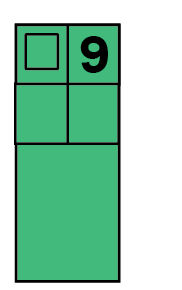 Green rectangular buoy with numbers on it.