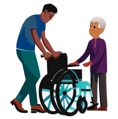 Caregiver helping person with wheelchair