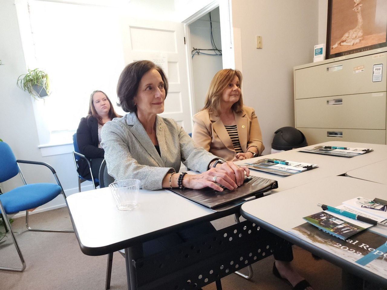 Secretary Arkoosh visits Centre Helps, a 988 call center, to talk with staff and volunteers about the importance of accessible, affordable, and local mental health and substance use disorder services.