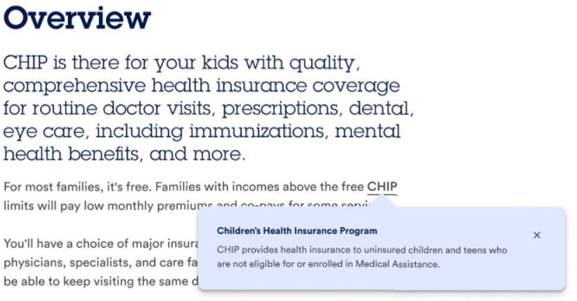 Sample Popover component over the word "CHIP".