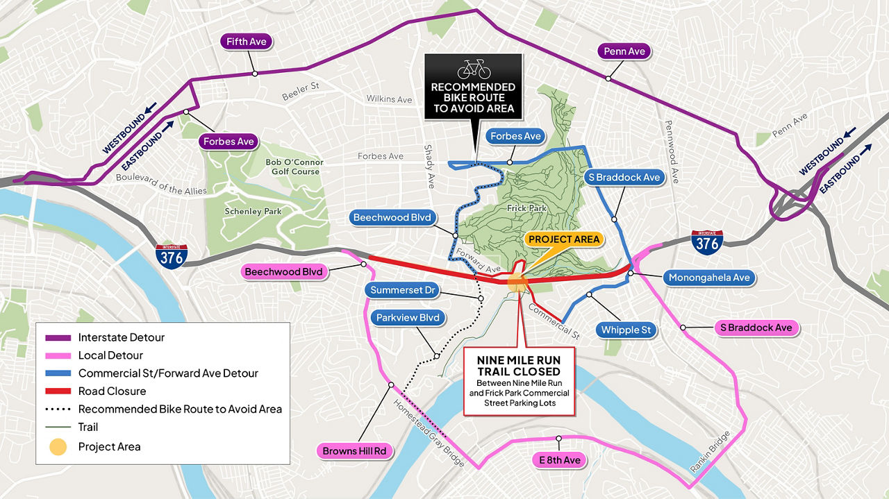 Close up of project area and detour map