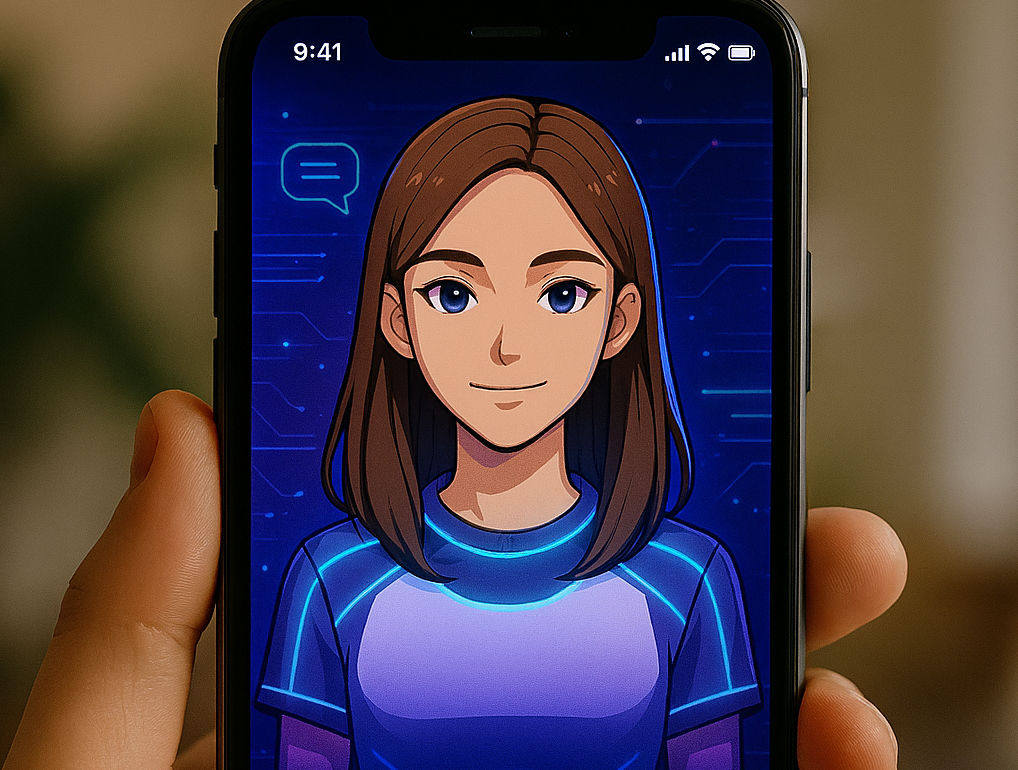 AI Chat bot woman on phone screen