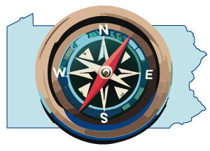 Compass with state of PA outline