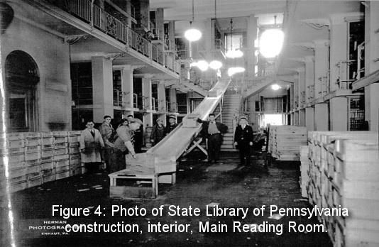 Photo of the State Library of PA construction, interior. 