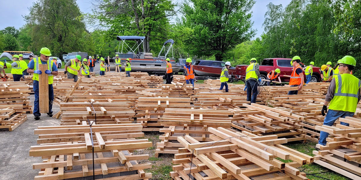 Making habitat porcupine cribs at Pymatuning 