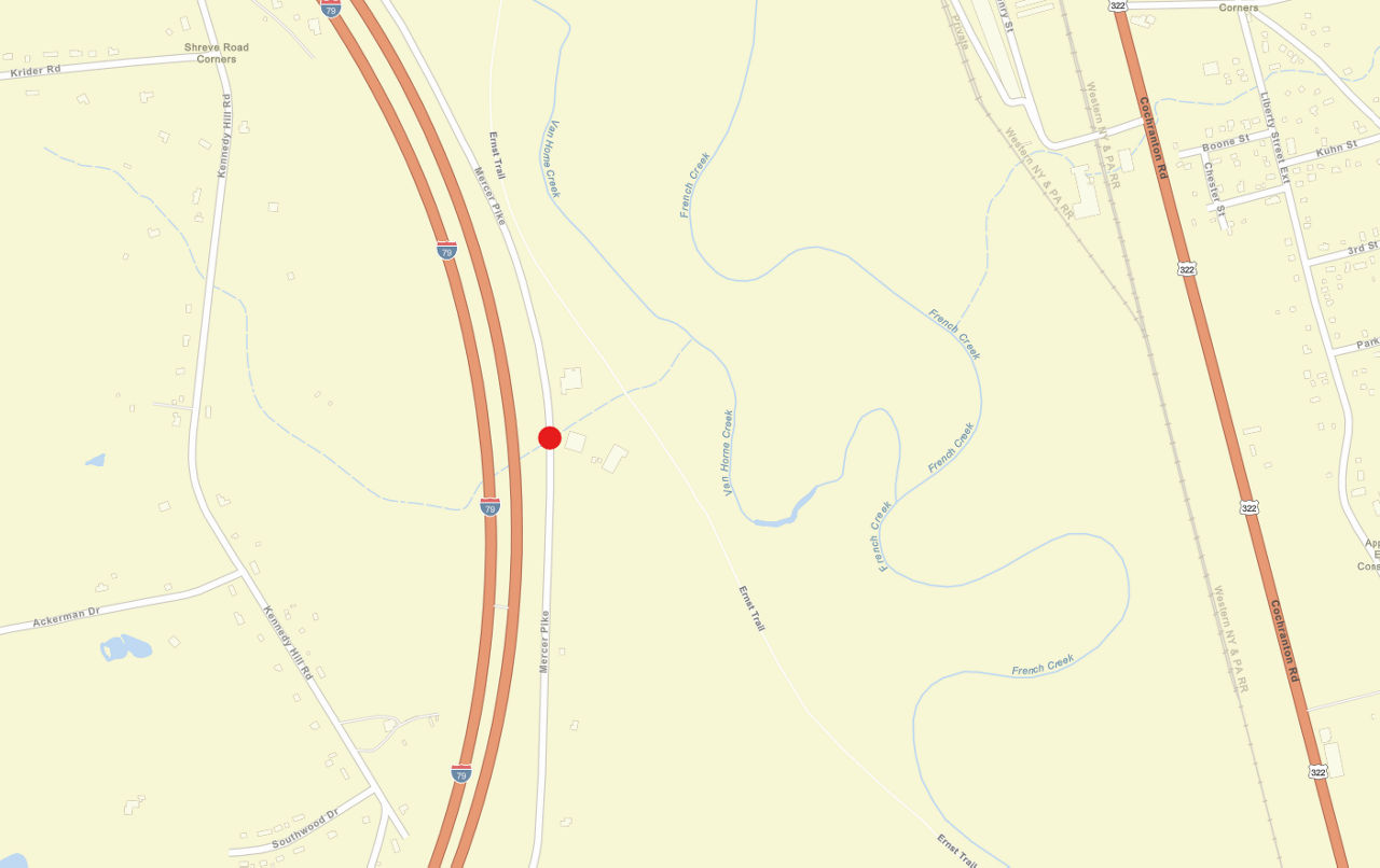 Map showing the location of the pipe on Mercer Pike  