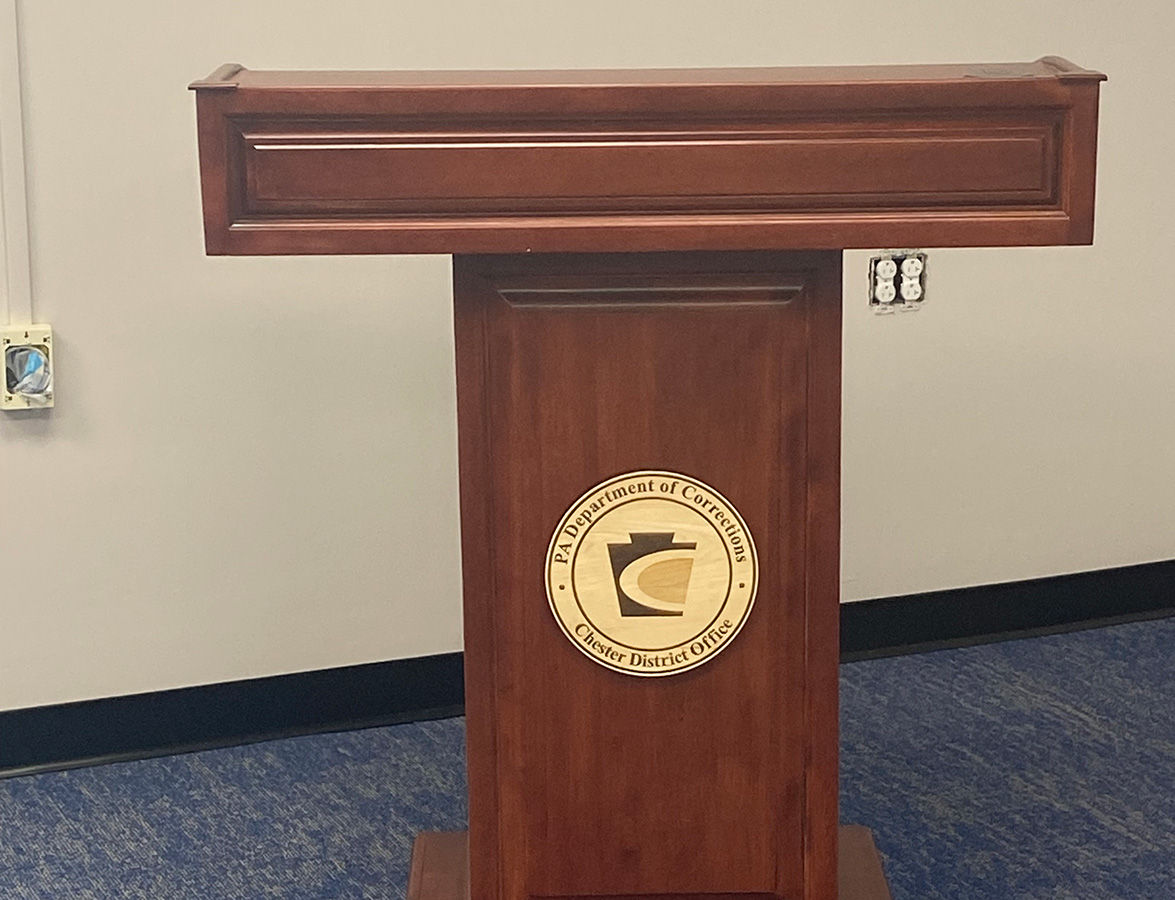 A podium made by Pennsylvania Correctional Industries