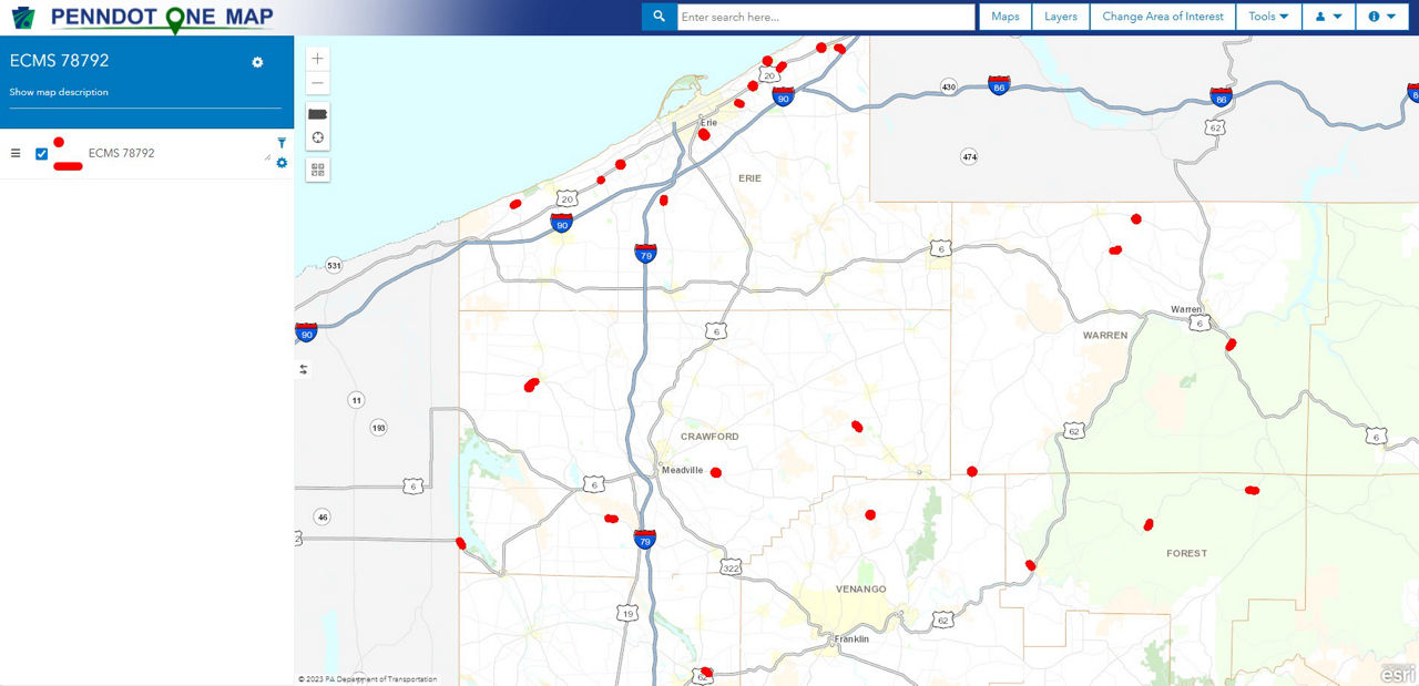 Interactive map showing locations of each bridge