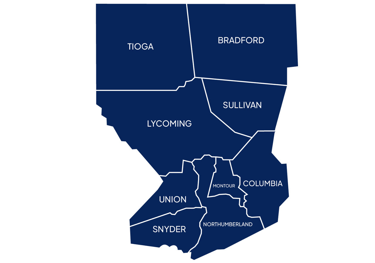 Map image outlining the counties represented by PennDOT District 3