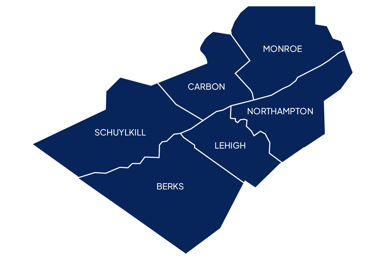 Map outlining the counties in PennDOT District 5