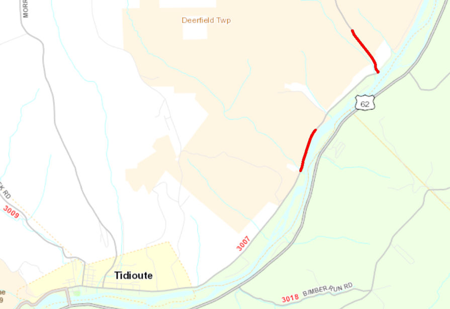 Map showing the location of the slides on Davey Hill