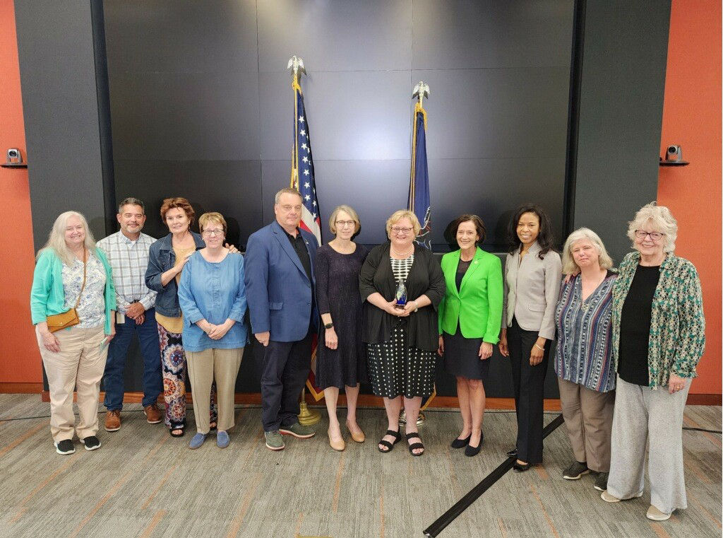 Secretary Arkoosh poses with Dennis Marion Award winner LeeAnn Moyer, others