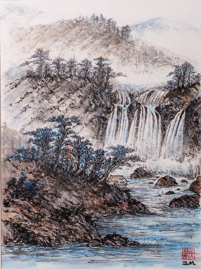 mountain waterfalls in Chinese style painting