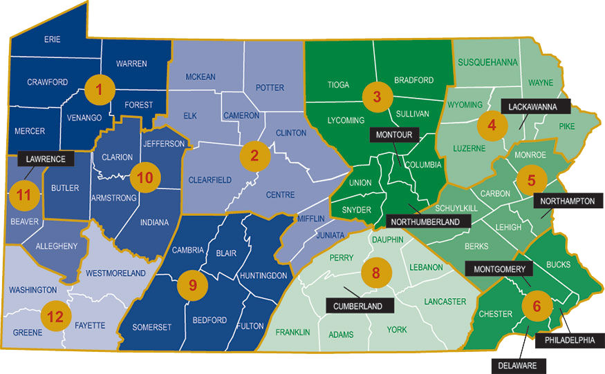 Map of PA Counties and PennDOT districts