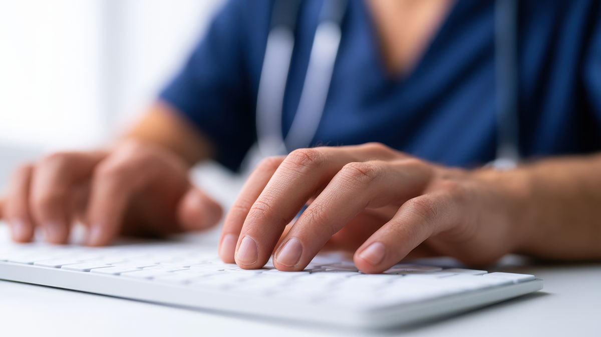 Doctor typing on keyboard