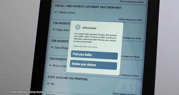 Ballot marking showing the print ballot screen