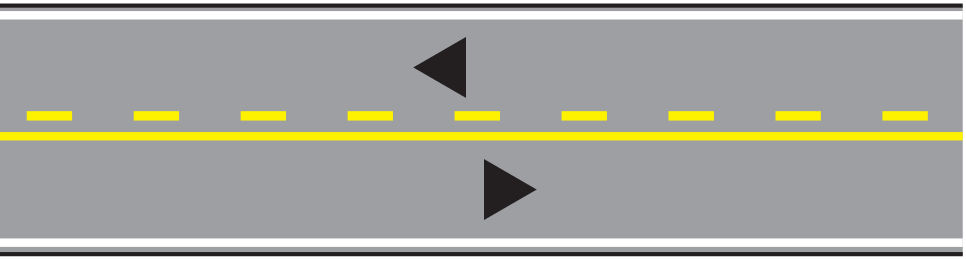 combination of a solid yellow and a broken yellow centerline