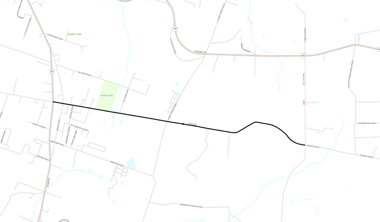 Map showing location of East State Road project.