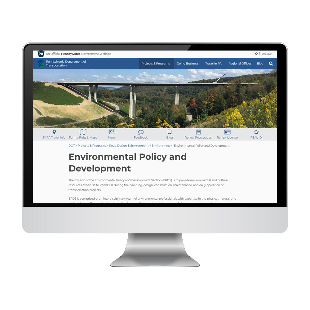 screenshot from Environmental webpage