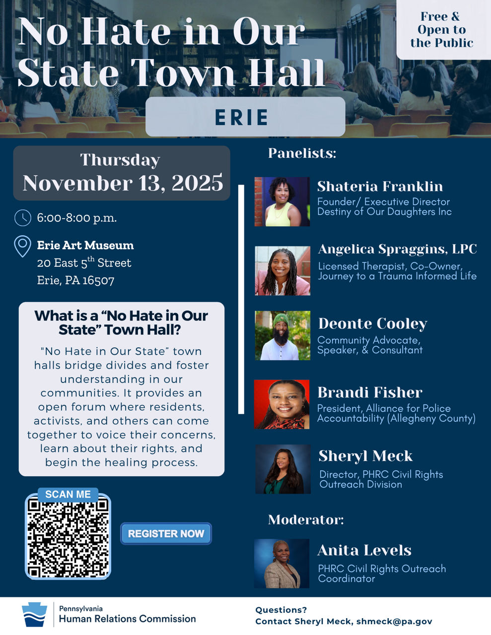 Flyer for PHRC No Hate in Our State Town Hall in Erie