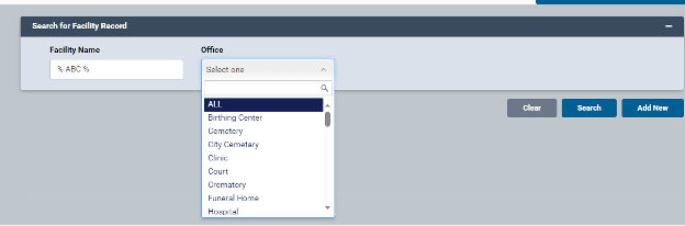 evitals facility search