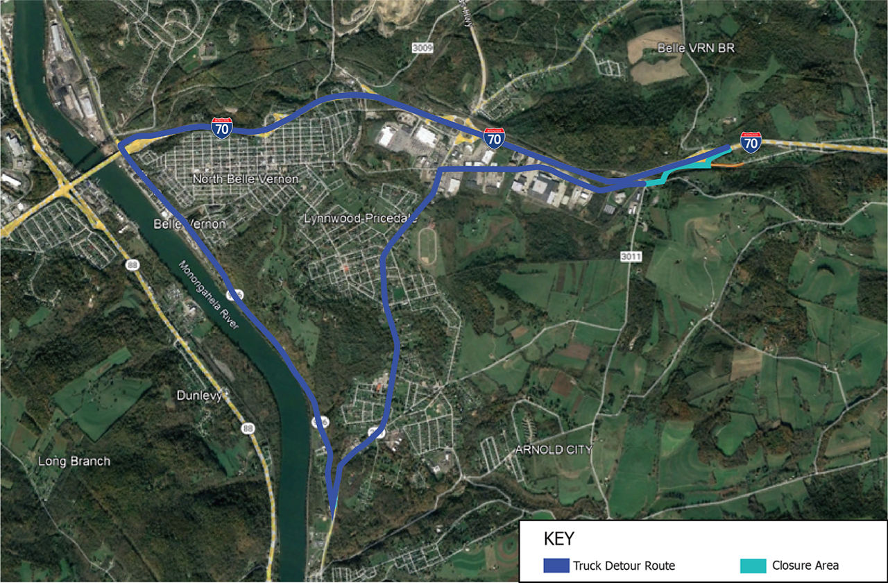 Finley Road Truck Detour Map Image