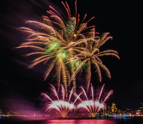 Fireworks across the Delaware river.