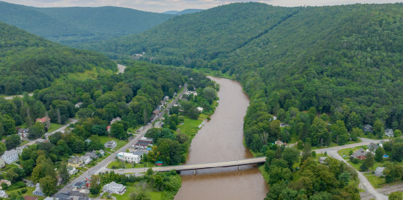 Bird's-eye view of a flood in Pennsylvania.