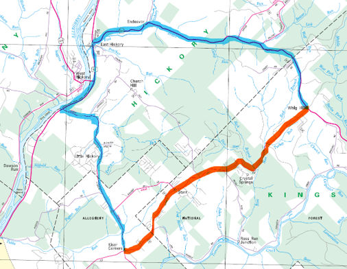 Map showing the area included in the German Hill Road Project