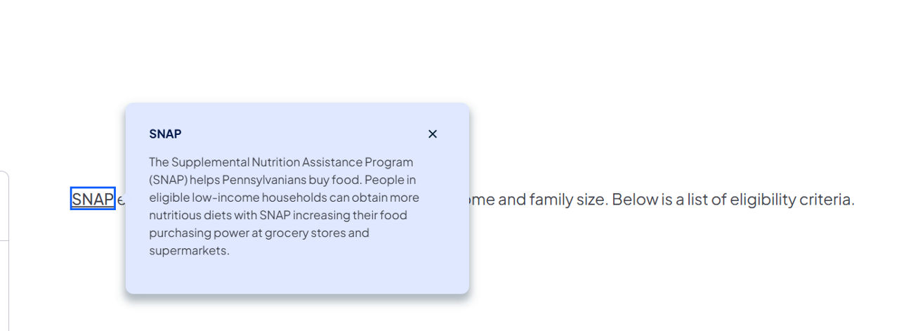 Popover open when the user has the term selected